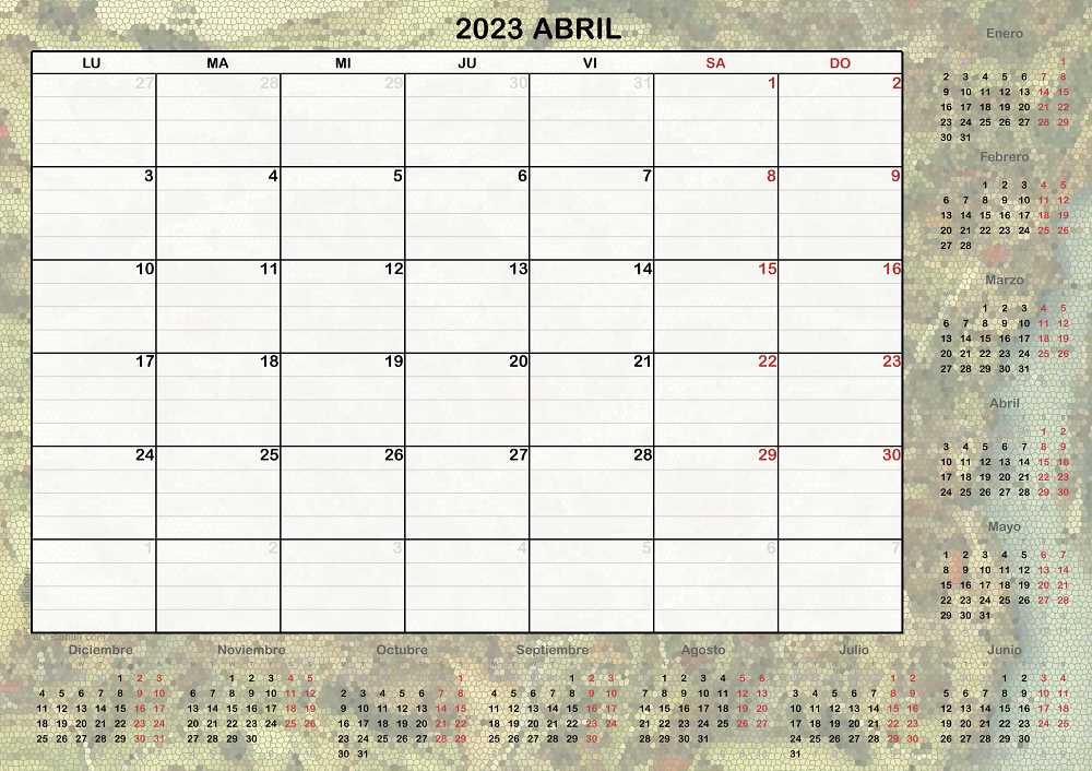 calendario mes de abril 2023