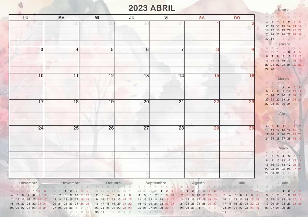 calendario mes de abril 2023 flores