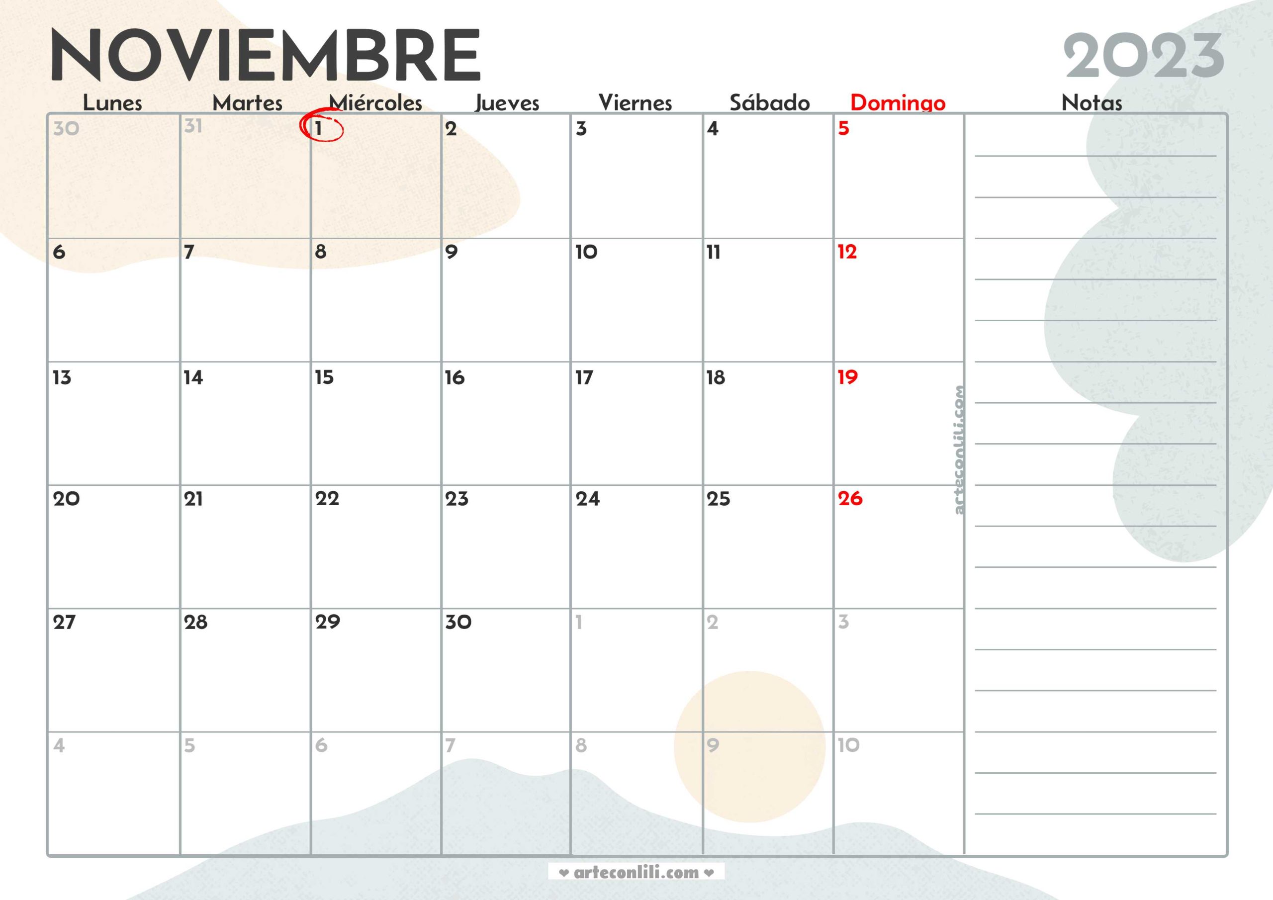 calendario a4 noviembre 2023 ilustraciones festivo 3