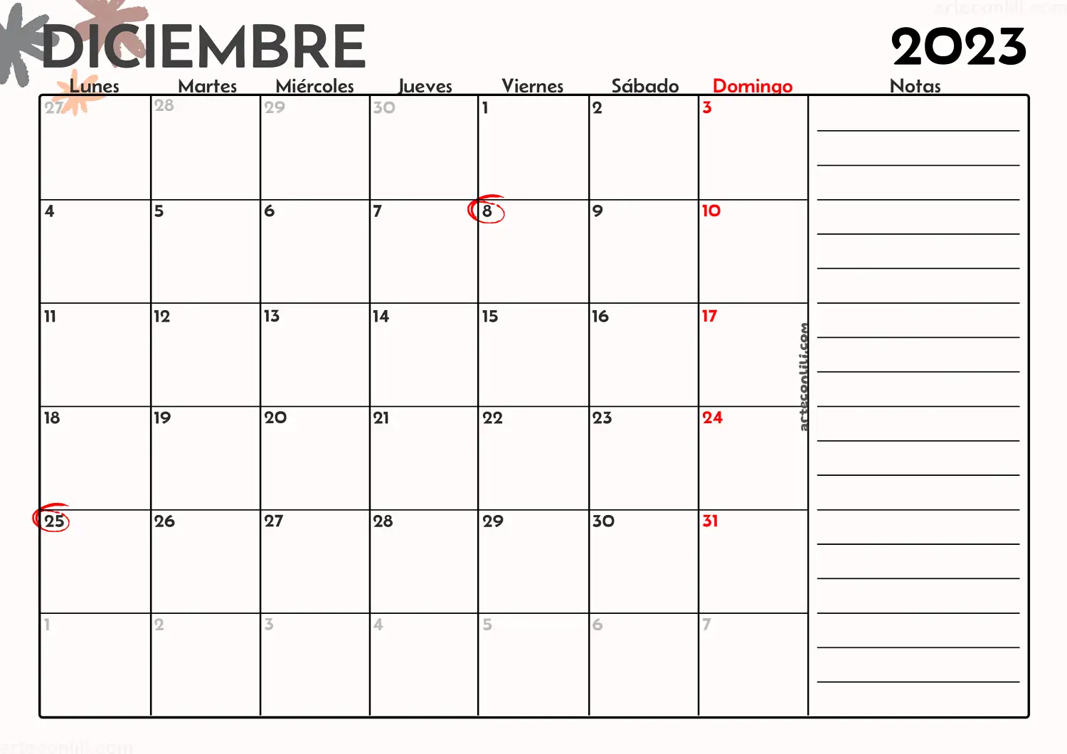calendario diciembre 2023 arteconlili.com2