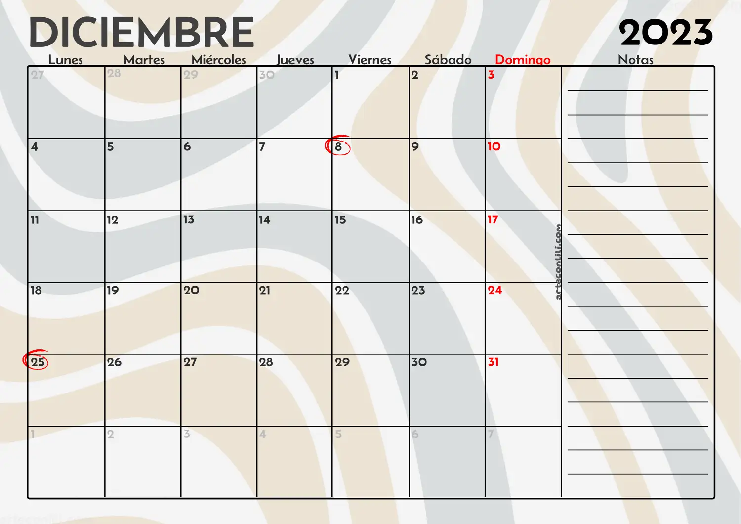 calendario diciembre 2023 arteconlili.com4