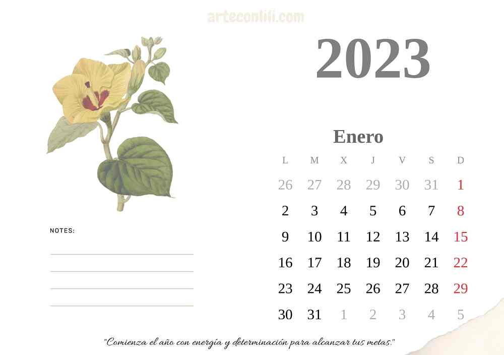 Calendario Enero 2023